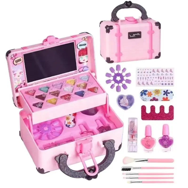 HKM-671635 Realistic Makeup Toy Kit for Girls - Washable Cosmetic Set for Pretend Play and Nail Art, Ages 2-14