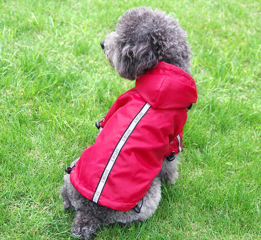 HKM-6716861 Waterproof Hooded Warm Pet Dog Raincoat in Yellow, Blue, and Red