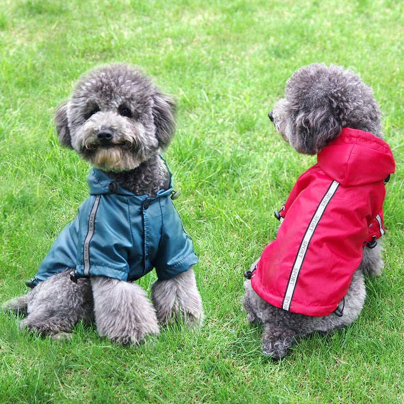 HKM-6716861 Waterproof Hooded Warm Pet Dog Raincoat in Yellow, Blue, and Red