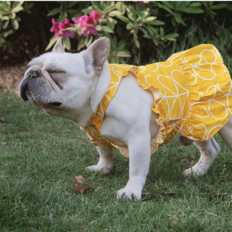 HKM-6720061 Cotton Cartoon Print Pet Dress Skirt in Pink and Yellow, Sizes 1 to 6