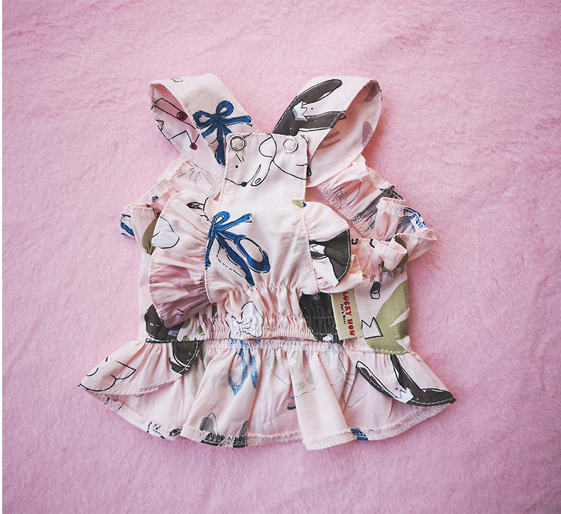 HKM-6720061 Cotton Cartoon Print Pet Dress Skirt in Pink and Yellow, Sizes 1 to 6