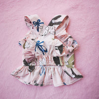 HKM-6720061 Cotton Cartoon Print Pet Dress Skirt in Pink and Yellow, Sizes 1 to 6