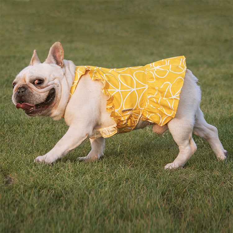 HKM-6720061 Cotton Cartoon Print Pet Dress Skirt in Pink and Yellow, Sizes 1 to 6