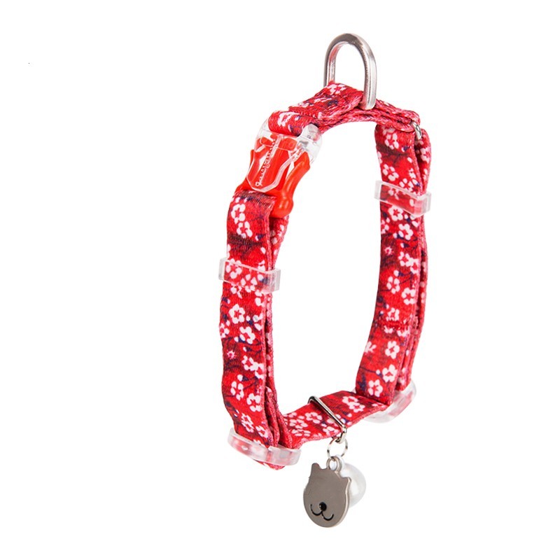 HKM-6720445 Fragmented Flower Design Cat Collar with Aluminum Buckle and Zinc Alloy Bell