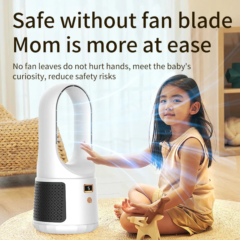 HKM-672147 Portable Bladeless Desk Fan – Rechargeable Personal Cooling Device for Home and Office Use