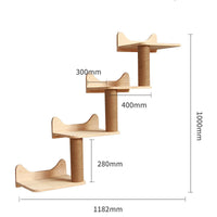 HKM-6721725 Wall-Mounted Solid Wood Cat Climbing Frame with Platforms, Ladders, and Accessories