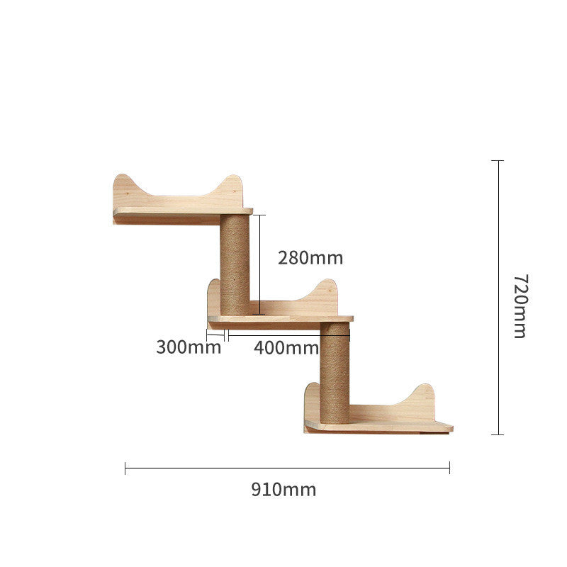HKM-6721725 Wall-Mounted Solid Wood Cat Climbing Frame with Platforms, Ladders, and Accessories