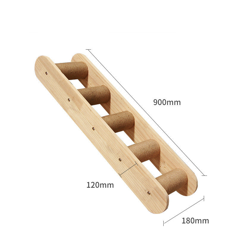 HKM-6721725 Wall-Mounted Solid Wood Cat Climbing Frame with Platforms, Ladders, and Accessories
