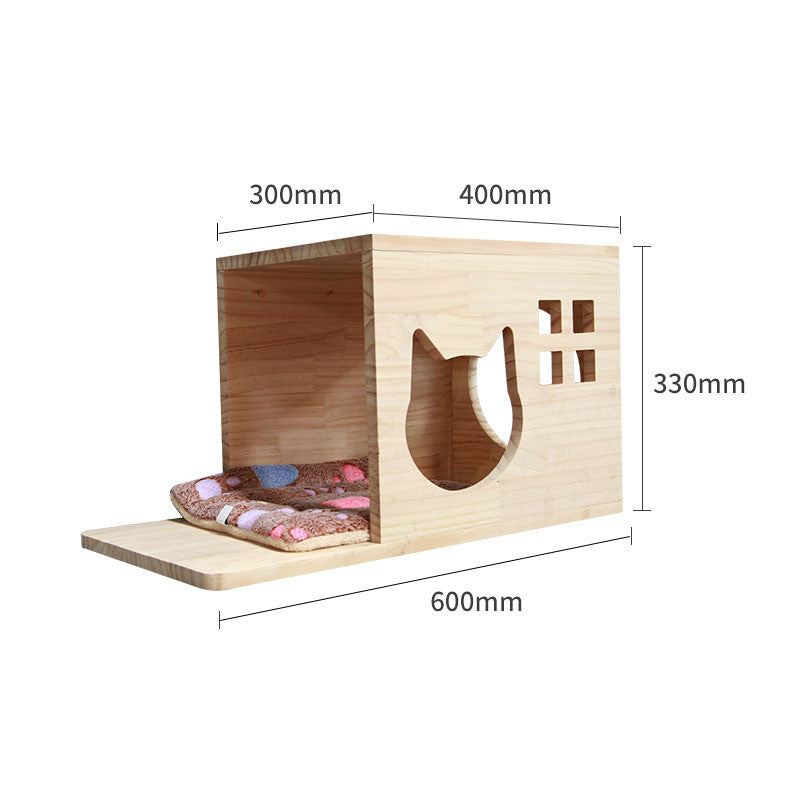 HKM-6721725 Wall-Mounted Solid Wood Cat Climbing Frame with Platforms, Ladders, and Accessories