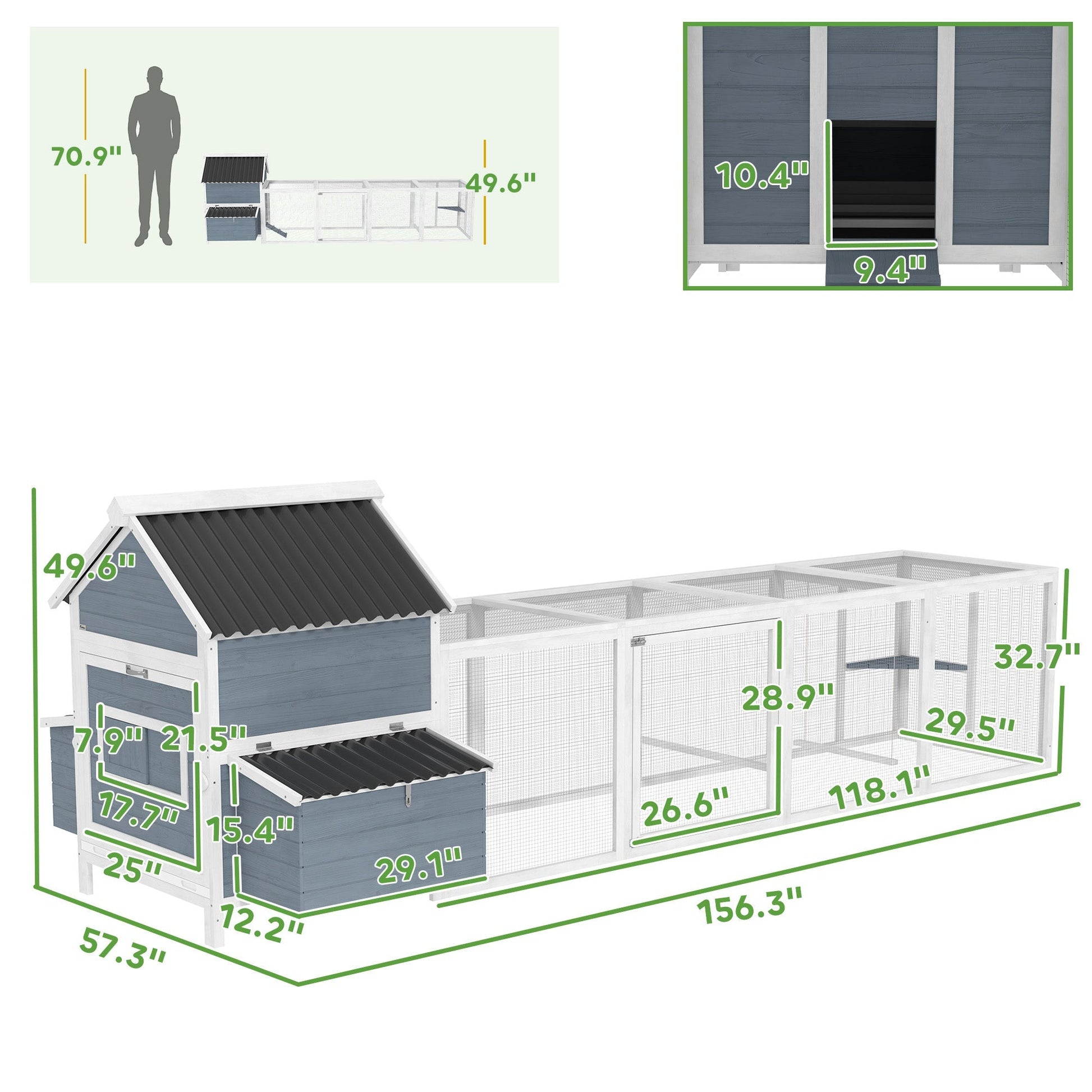 HKM-6722109 Extra Large Wooden Chicken Coop with Nesting Boxes and Run Cage - Accommodates 10-15 Chickens