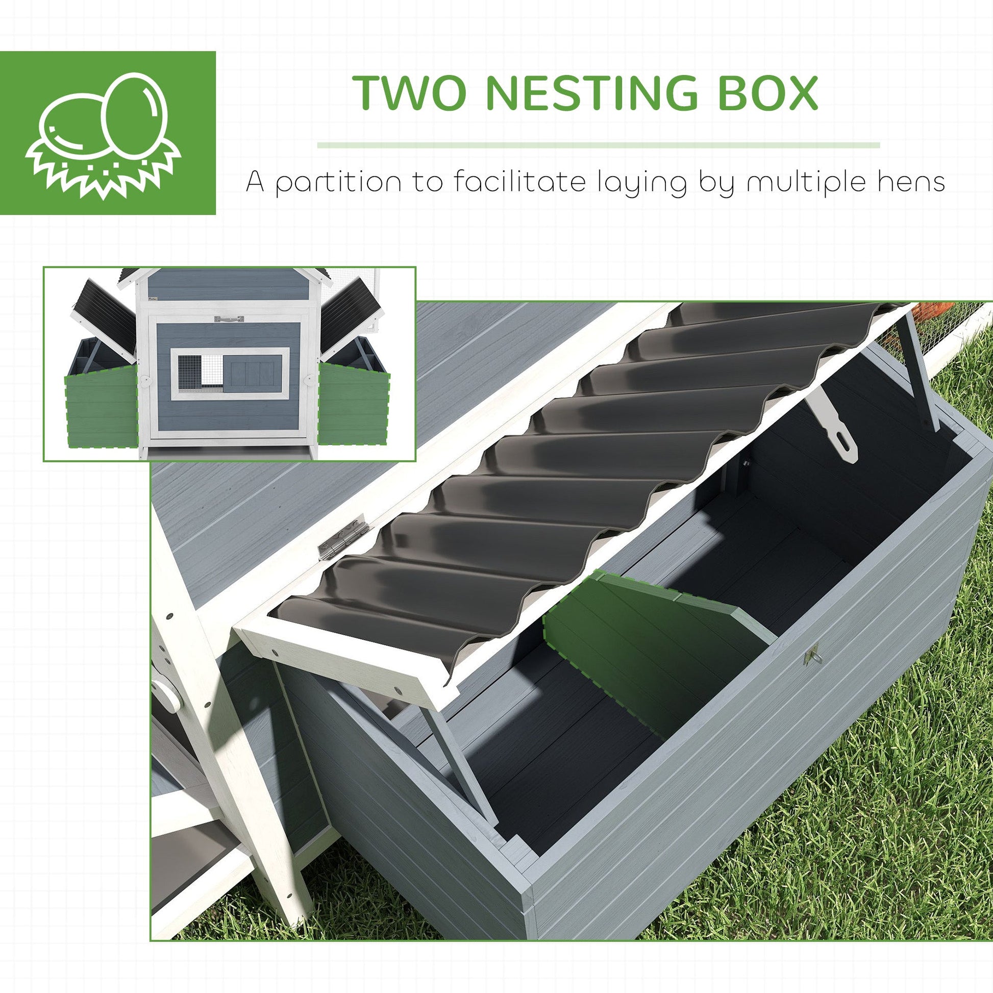 HKM-6722109 Extra Large Wooden Chicken Coop with Nesting Boxes and Run Cage - Accommodates 10-15 Chickens