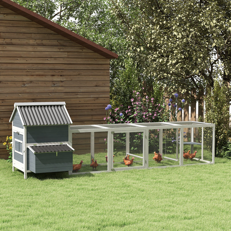 HKM-6722109 Extra Large Wooden Chicken Coop with Nesting Boxes and Run Cage - Accommodates 10-15 Chickens