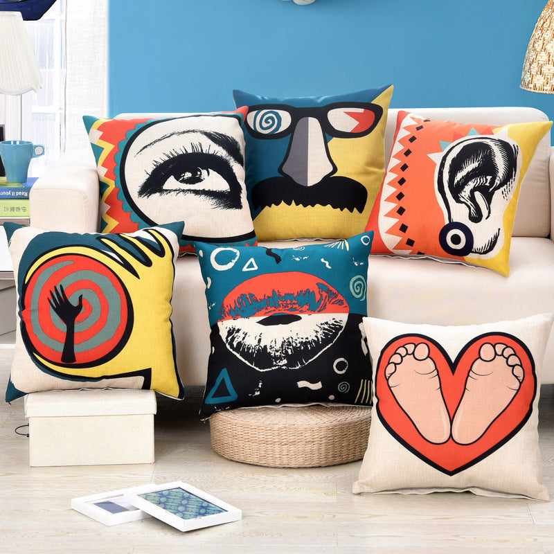 HKM-672339 Geometric Abstract Linen Pillowcase - 45x45cm for Living Room, Bedroom, and More