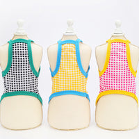 HKM-6726589 Casual Two-Legged Dog Clothes for Spring and Summer in Black, Yellow, and Red Grid Patterns