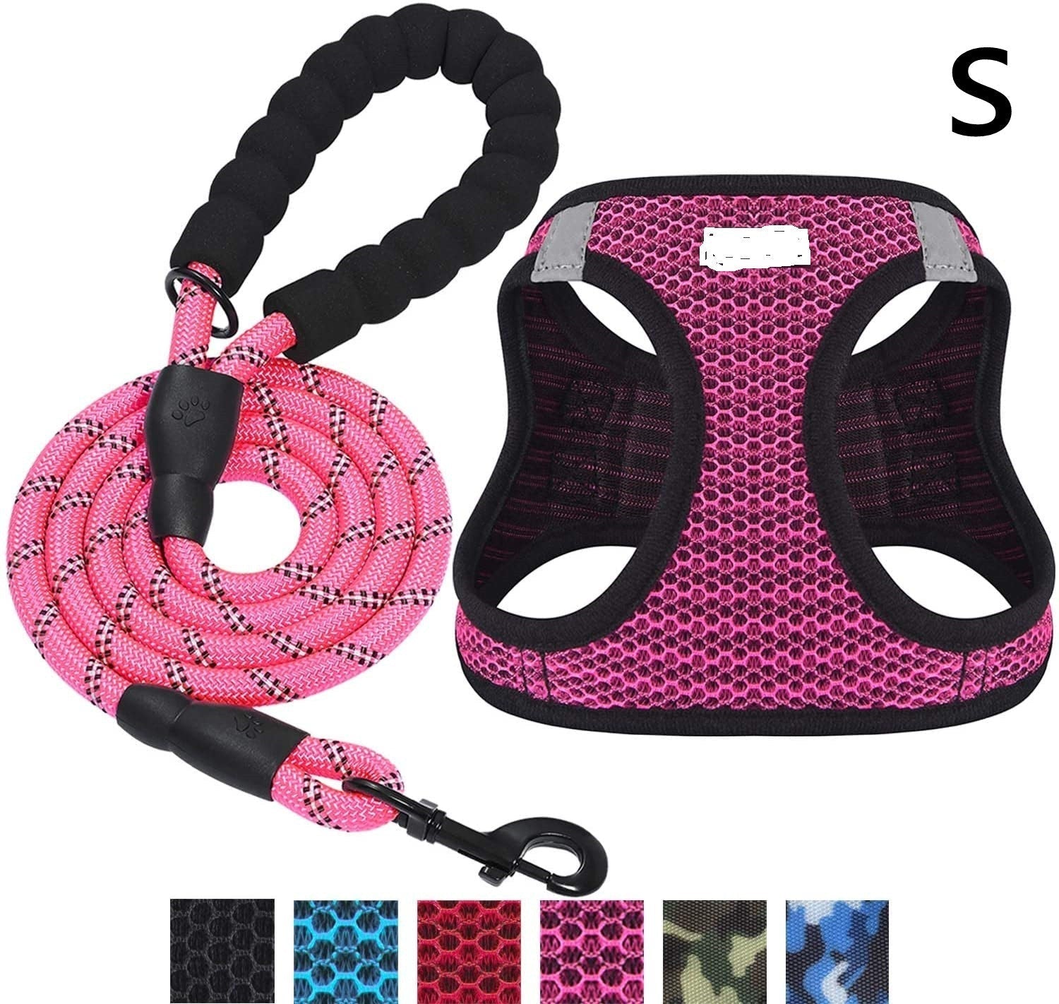 HKM-6727485 Reflective Nylon Dog Leash with Traction Belt and Chest Strap Design