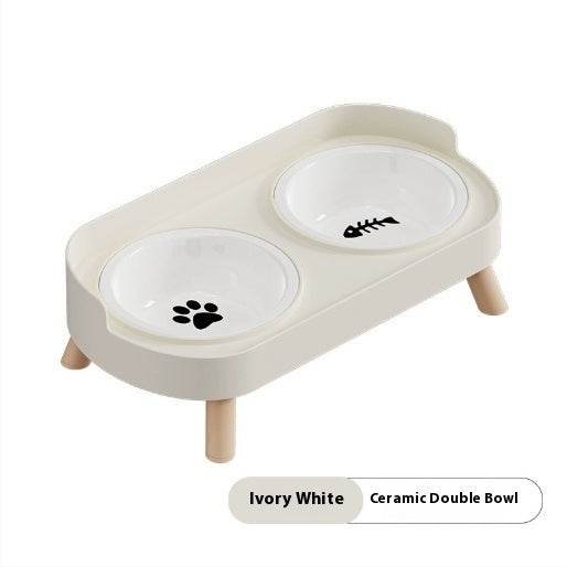 HKM-6730173 Double Bowl Stainless Steel and Ceramic Feeding Station for Cats - Available in Multiple Colors