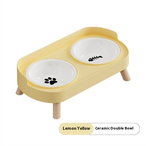 HKM-6730173 Double Bowl Stainless Steel and Ceramic Feeding Station for Cats - Available in Multiple Colors