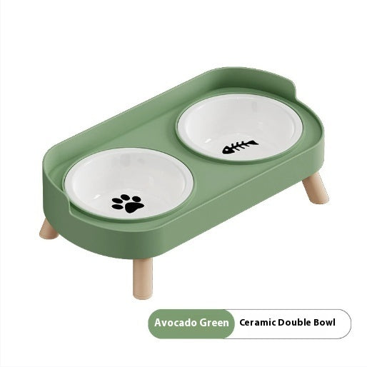 HKM-6730173 Double Bowl Stainless Steel and Ceramic Feeding Station for Cats - Available in Multiple Colors