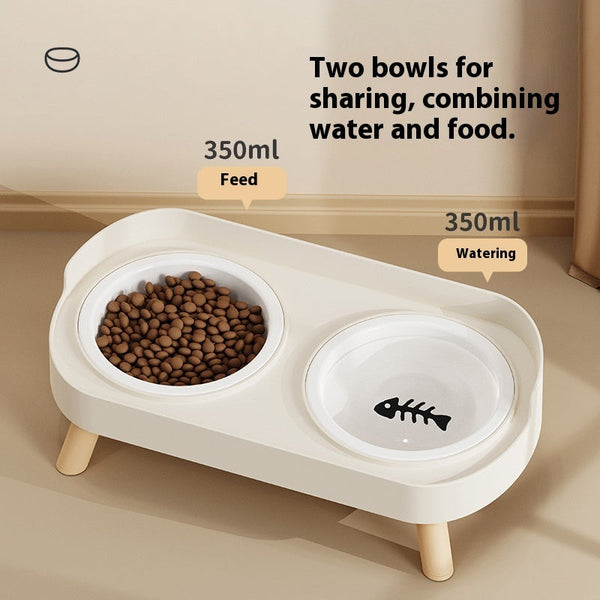 HKM-6730173 Double Bowl Stainless Steel and Ceramic Feeding Station for Cats - Available in Multiple Colors