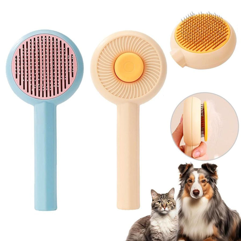 HKM-673171 Self-Cleaning Pet Grooming Brush for Cats and Dogs - 2-in-1 Deshedding and Massage Tool with 140¡ã Angled Wire Needle