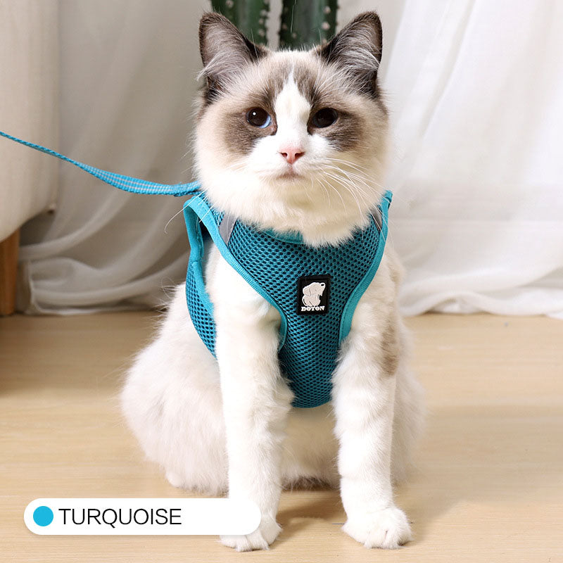 HKM-6733245 Comfortable Anti-Strike Cat Harness for Easy Outdoor Walks - Available in Blue, Turquoise Green, Silver Gray, and Fruit Green