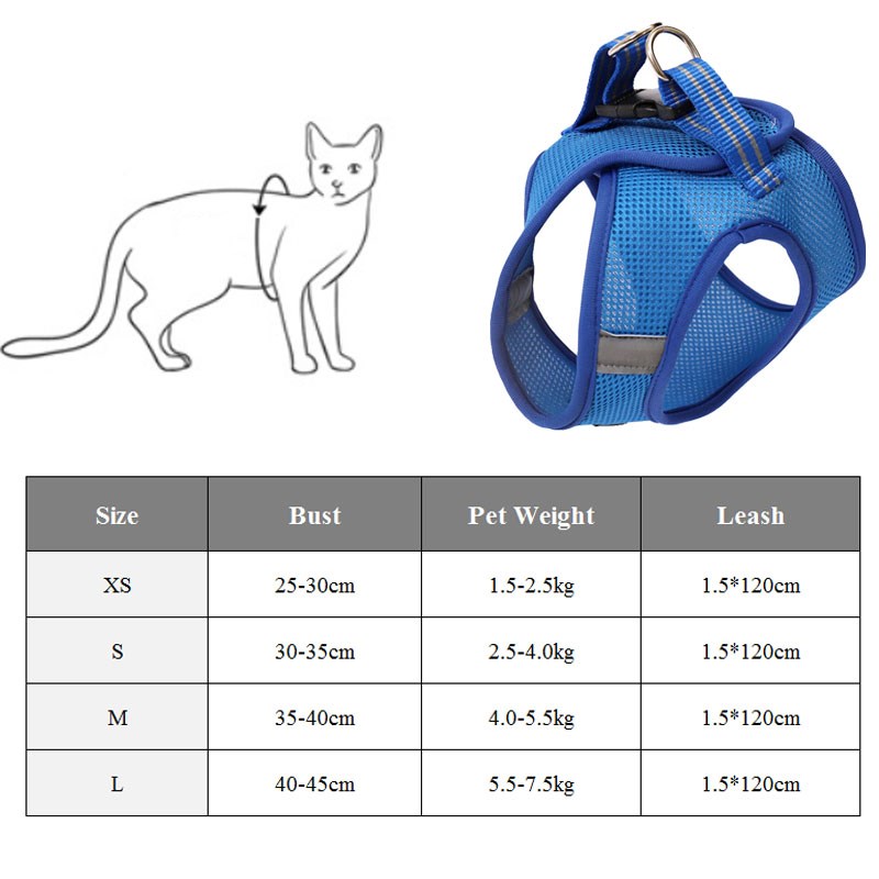 HKM-6733245 Comfortable Anti-Strike Cat Harness for Easy Outdoor Walks - Available in Blue, Turquoise Green, Silver Gray, and Fruit Green