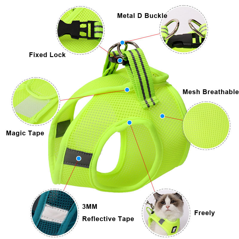 HKM-6733245 Comfortable Anti-Strike Cat Harness for Easy Outdoor Walks - Available in Blue, Turquoise Green, Silver Gray, and Fruit Green