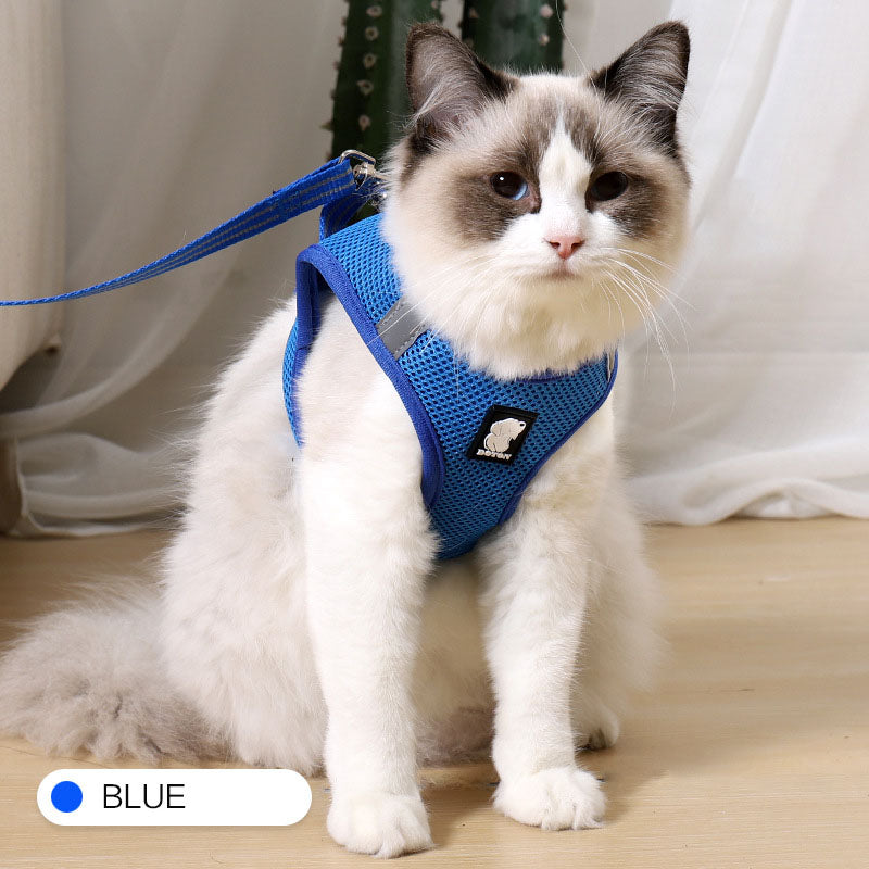 HKM-6733245 Comfortable Anti-Strike Cat Harness for Easy Outdoor Walks - Available in Blue, Turquoise Green, Silver Gray, and Fruit Green