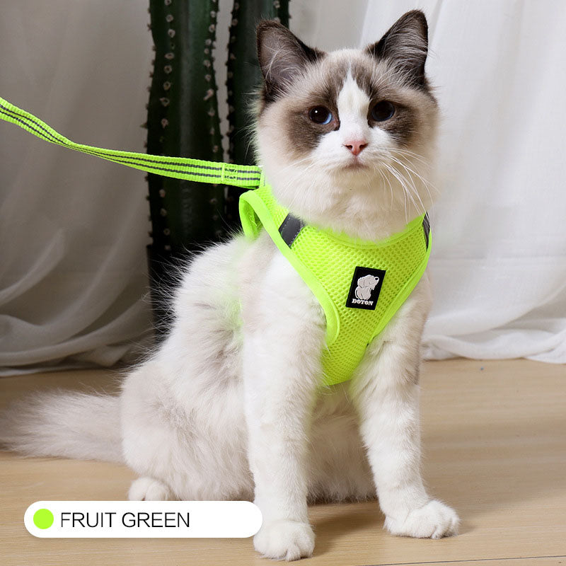 HKM-6733245 Comfortable Anti-Strike Cat Harness for Easy Outdoor Walks - Available in Blue, Turquoise Green, Silver Gray, and Fruit Green