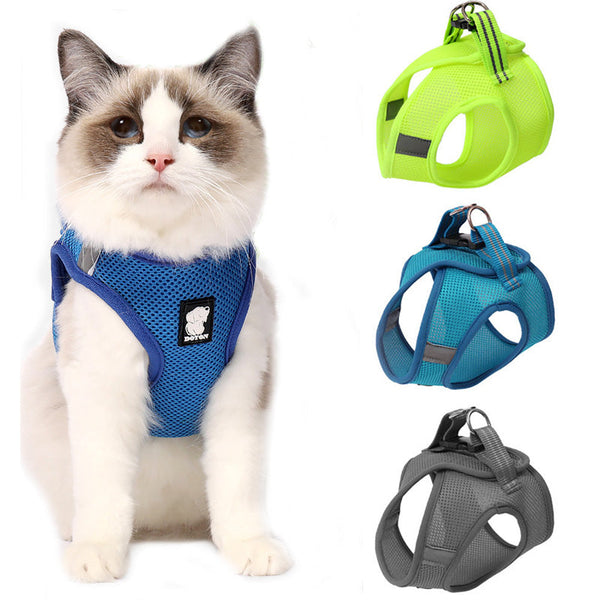 HKM-6733245 Comfortable Anti-Strike Cat Harness for Easy Outdoor Walks - Available in Blue, Turquoise Green, Silver Gray, and Fruit Green