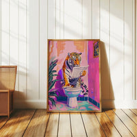 HKM-673363 Funny Jungle Tiger Toilet Poster - Canvas Wall Art for Bathroom, Modern 20x30cm to 60x90cm Sizes