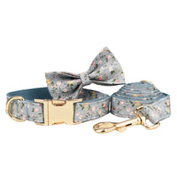 HKM-6733757 Blue Floral Dog Collar and Leash Set with Bow and Accessories for Pet Accessories