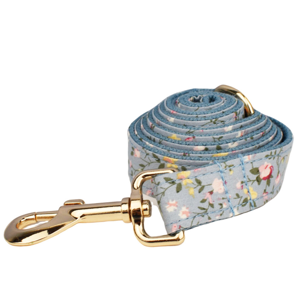 HKM-6733757 Blue Floral Dog Collar and Leash Set with Bow and Accessories for Pet Accessories