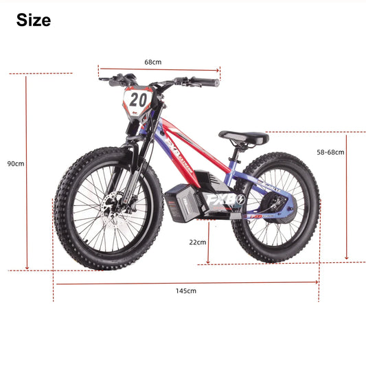 HKM-673683 20-inch Electric Balance Bike for Kids - 800W Hub Motor, 3-Speed, Foldable, Lightweight, Hydraulic Disc Brakes