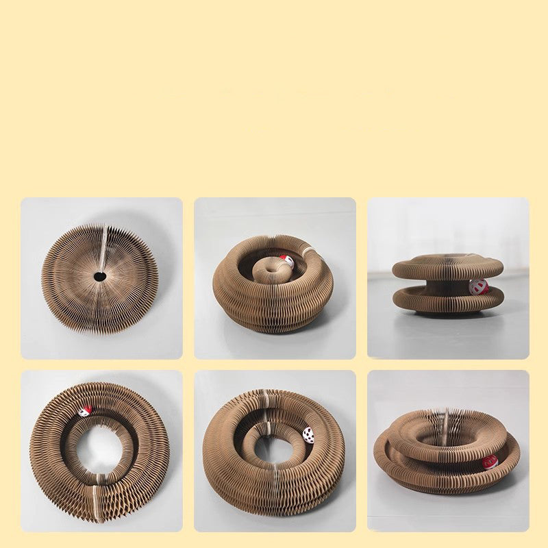 HKM-6737213 Accordion Cat Toy with Scratching Pad and Interactive Bell Ball for Playful Kittens