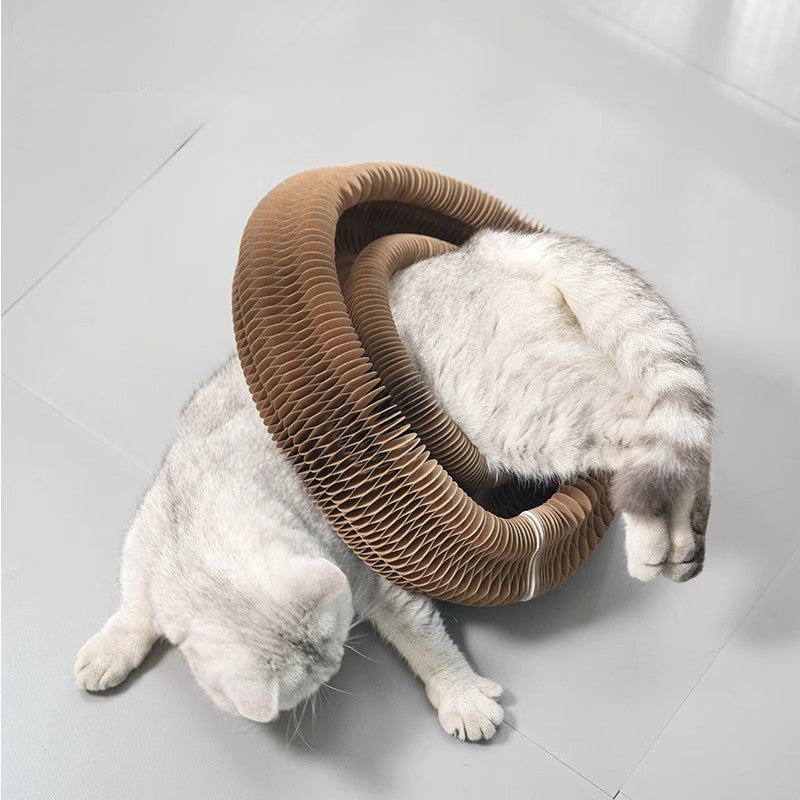 HKM-6737213 Accordion Cat Toy with Scratching Pad and Interactive Bell Ball for Playful Kittens