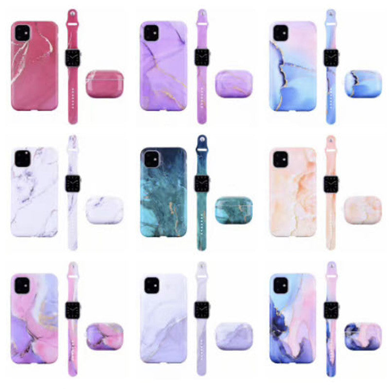 HKM-673811 Elegant Floral Marble Earphone Case Compatible with Apple Mobile Phone Cases