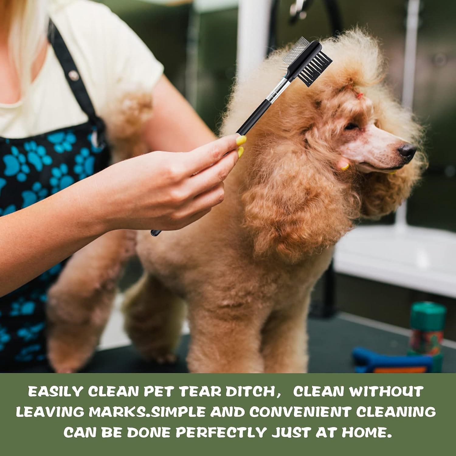 HKM-6741181 Double-Headed Tear Stain Comb for Small Dogs and Cats – Metal Eye Booger Remover for Grooming and Cleaning Crust and Mucus