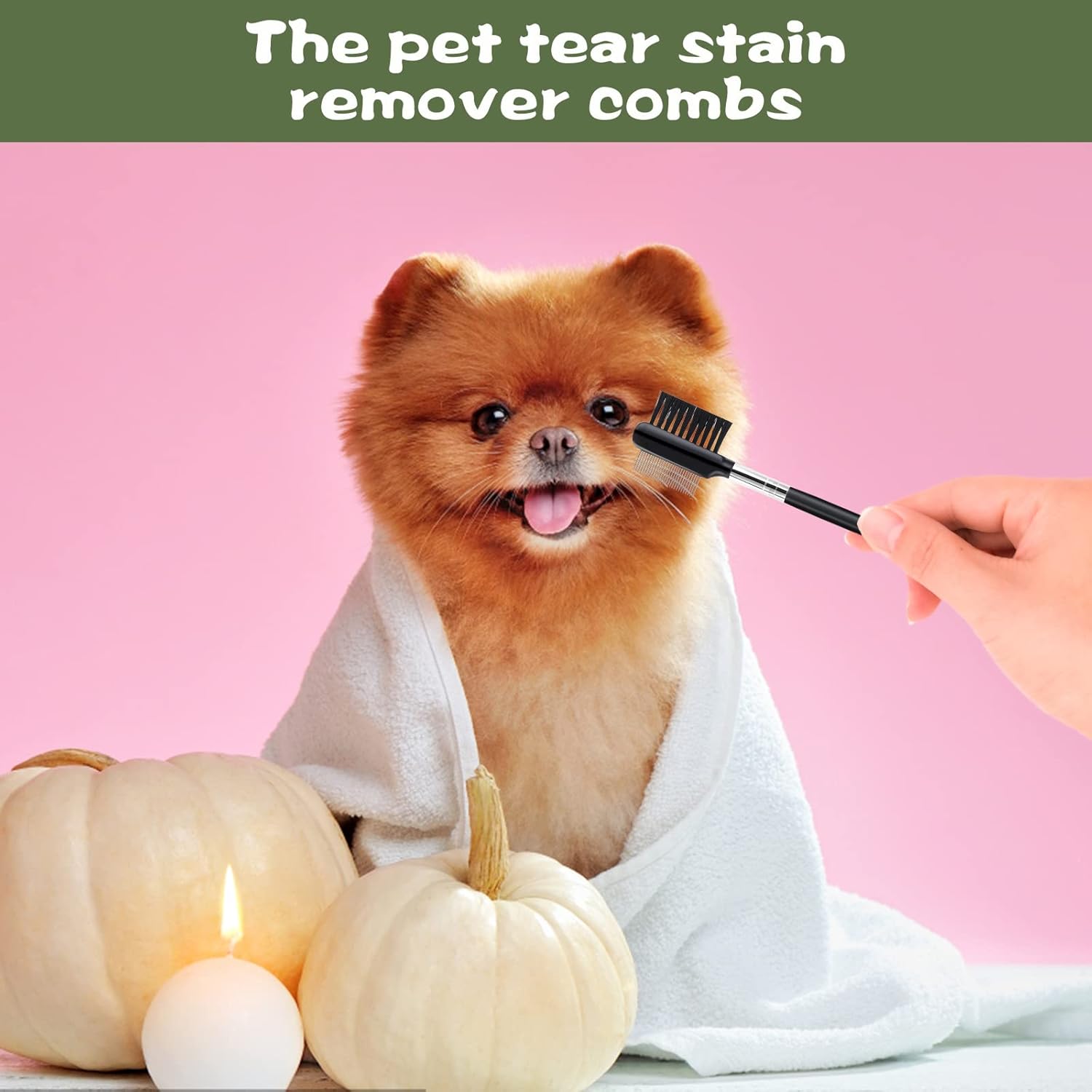 HKM-6741181 Double-Headed Tear Stain Comb for Small Dogs and Cats – Metal Eye Booger Remover for Grooming and Cleaning Crust and Mucus