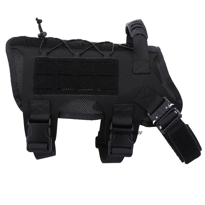 HKM-6742077 Tactical Nylon Dog Vest with MOLLE Structure and Traction Rope in Black, Brown, or Green