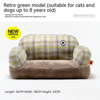 HKM-6743741 Cozy Winter Cat Bed with Removable Cover ¨C Autumn Yellow & Retro Green Pet Sofa