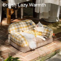 HKM-6743741 Cozy Winter Cat Bed with Removable Cover ¨C Autumn Yellow & Retro Green Pet Sofa