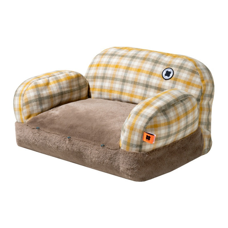HKM-6743741 Cozy Winter Cat Bed with Removable Cover ¨C Autumn Yellow & Retro Green Pet Sofa