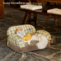 HKM-6743741 Cozy Winter Cat Bed with Removable Cover ¨C Autumn Yellow & Retro Green Pet Sofa