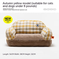 HKM-6743741 Cozy Winter Cat Bed with Removable Cover ¨C Autumn Yellow & Retro Green Pet Sofa