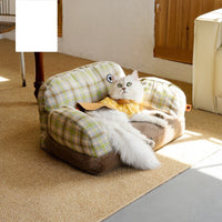 HKM-6743741 Cozy Winter Cat Bed with Removable Cover ¨C Autumn Yellow & Retro Green Pet Sofa