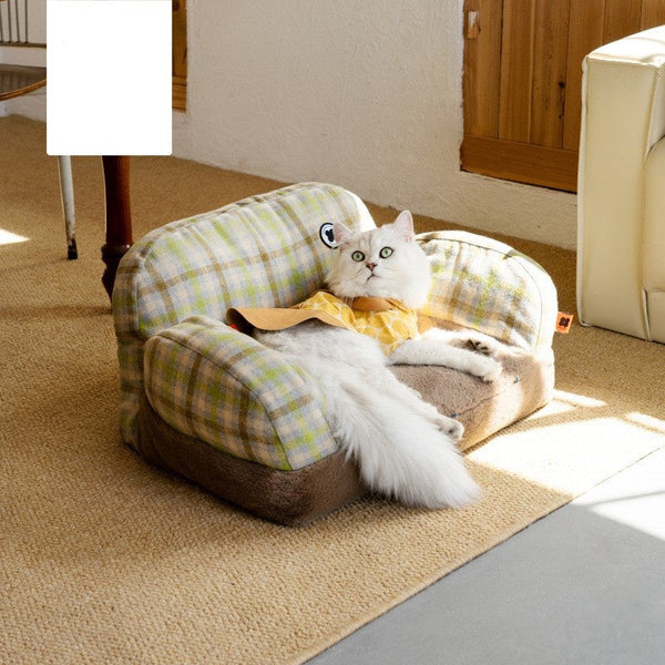 HKM-6743741 Cozy Winter Cat Bed with Removable Cover ¨C Autumn Yellow & Retro Green Pet Sofa