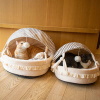 HKM-6744509 Cozy Lattice Cat Bed - Four Seasons Cradle Nest for Cats, Small & Large Sizes