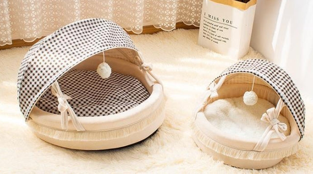 HKM-6744509 Cozy Lattice Cat Bed - Four Seasons Cradle Nest for Cats, Small & Large Sizes