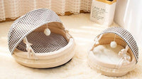 HKM-6744509 Cozy Lattice Cat Bed - Four Seasons Cradle Nest for Cats, Small & Large Sizes